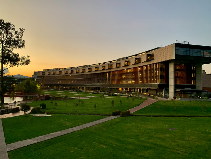 Contemporary architecture of a modern building on a college campus.