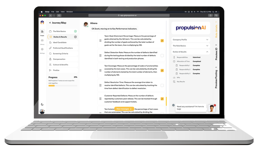 Laptop displaying PropulsionAI's AI recruitment dashboard, which offers better performance than SHRM templates for job descriptions and candidate management.